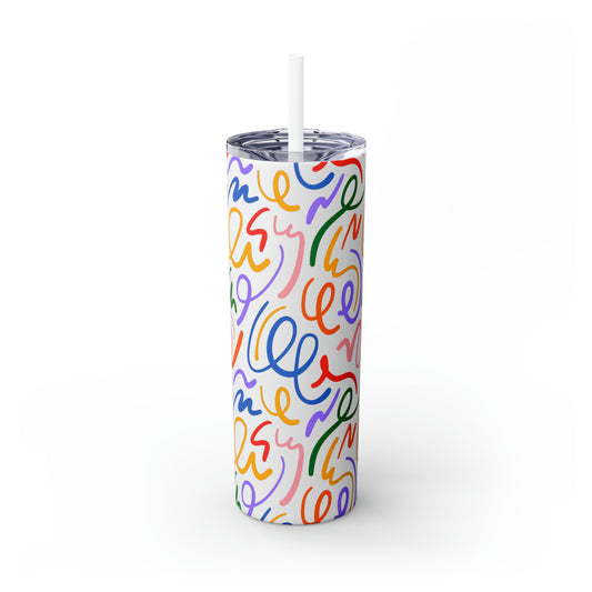 Rainbow Confetti Maars Skinny Tumbler with Straw, 20oz