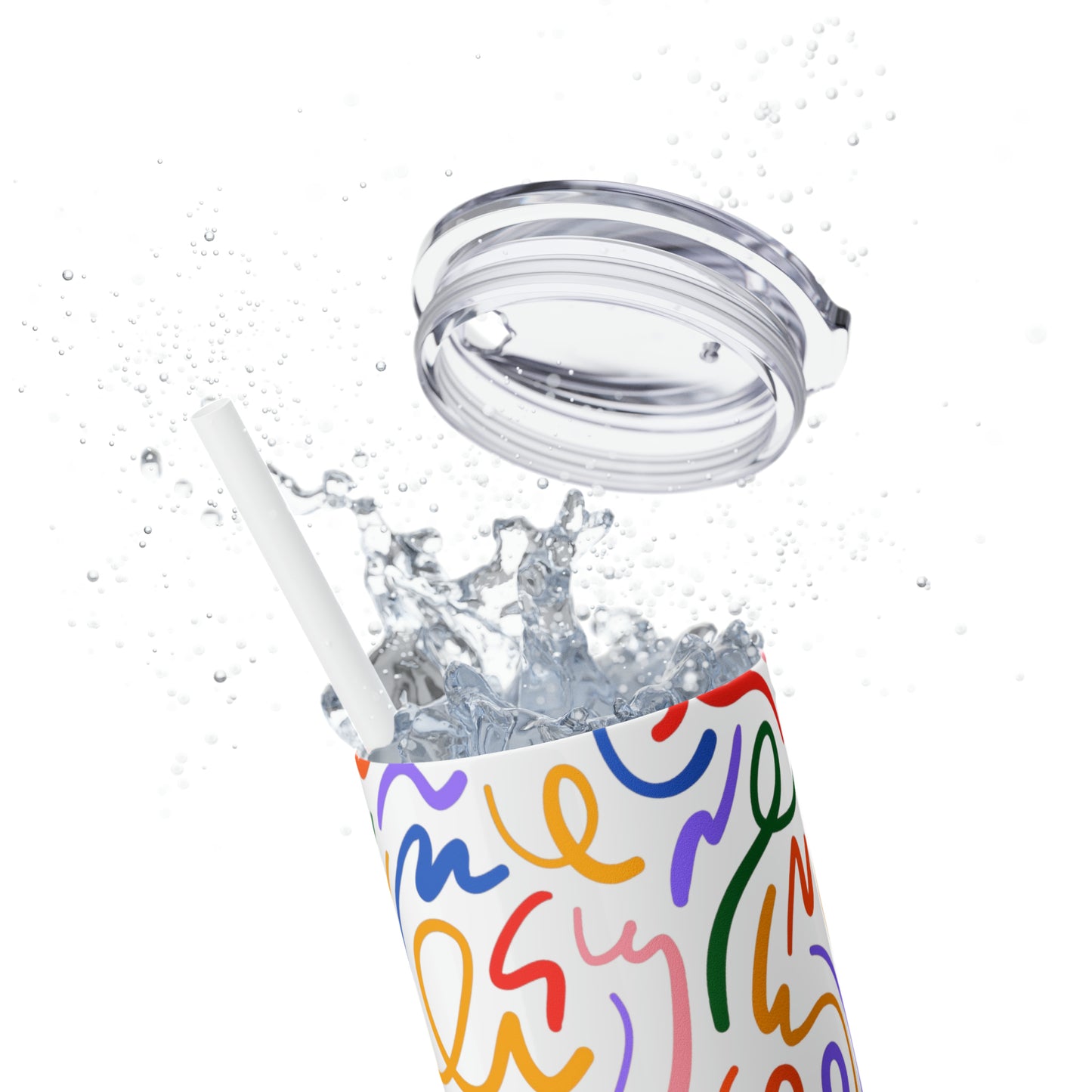 Rainbow Confetti Maars Skinny Tumbler with Straw, 20oz