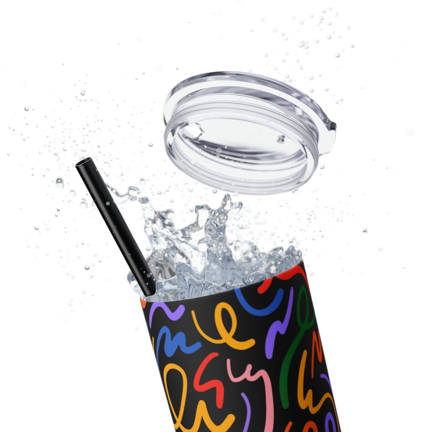 Rainbow Confetti Maars Skinny Tumbler with Straw, 20oz