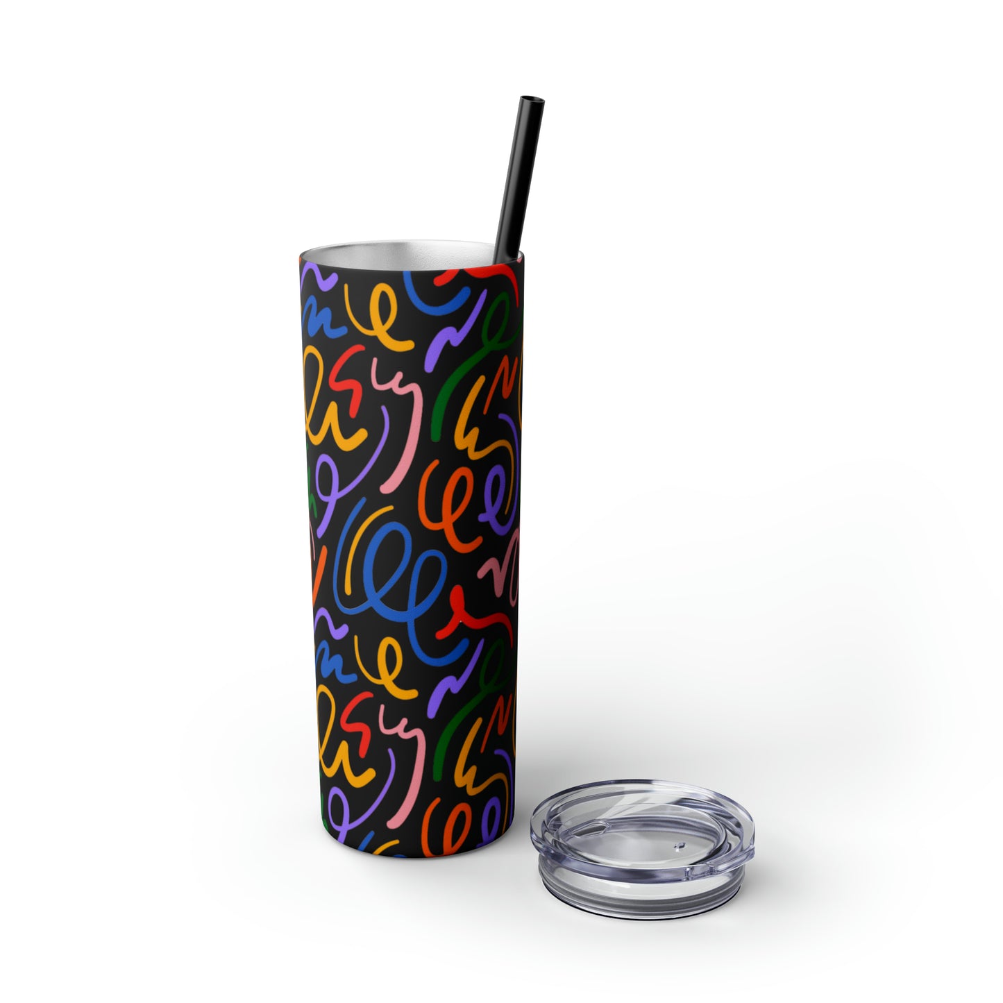 Rainbow Confetti Maars Skinny Tumbler with Straw, 20oz