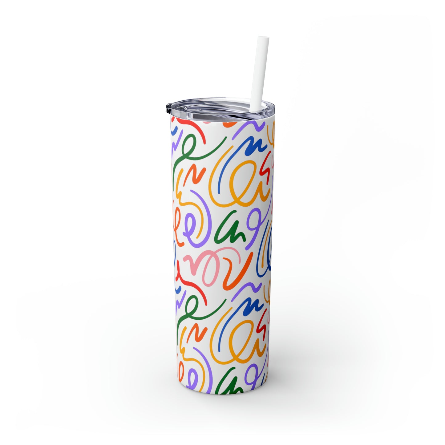 Rainbow Confetti Maars Skinny Tumbler with Straw, 20oz