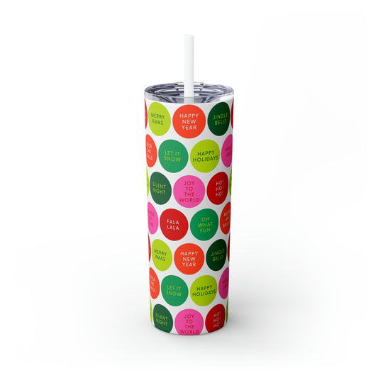 Holiday Polkadots Maars Skinny Tumbler with Straw, 20oz