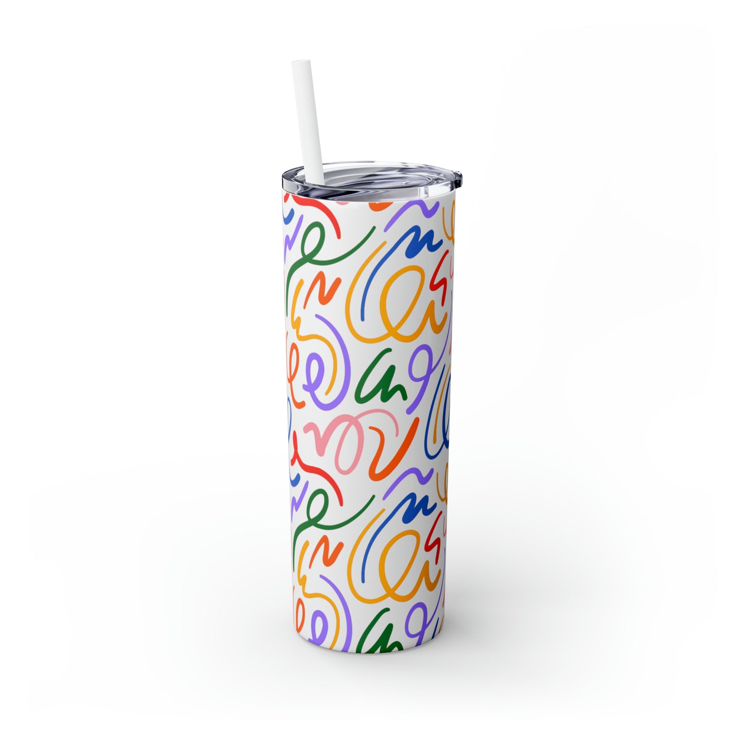 Rainbow Confetti Maars Skinny Tumbler with Straw, 20oz