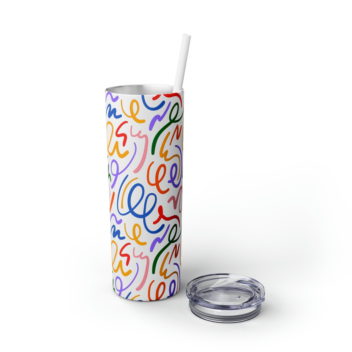 Rainbow Confetti Maars Skinny Tumbler with Straw, 20oz