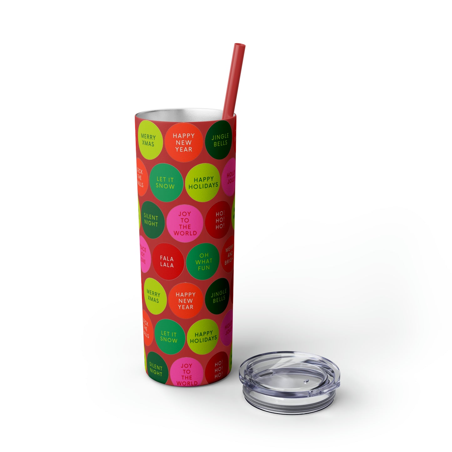 Holiday Polkadots Maars Skinny Tumbler with Straw, 20oz