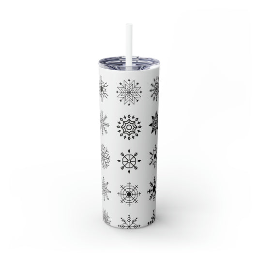 Snowflake Maars Skinny Tumbler with Straw, 20oz