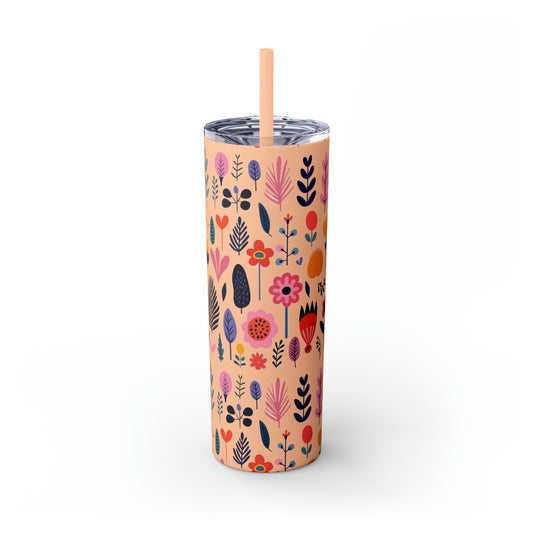 Flowers Maars Skinny Tumbler with Straw, 20oz