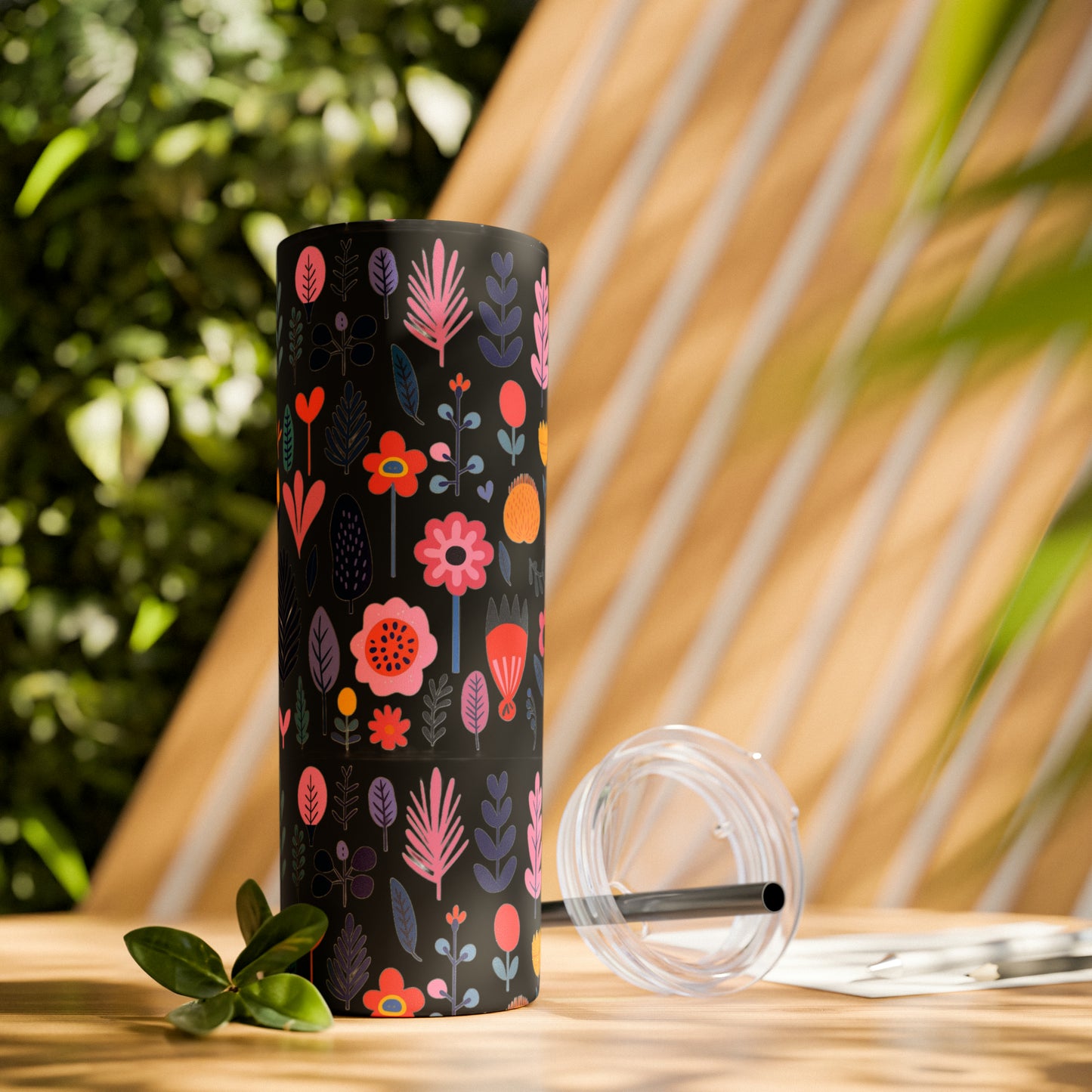 Flowers Maars Skinny Tumbler with Straw, 20oz